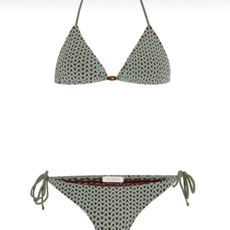 Örme boncuk aksesuarlı yeşil bikini takımı