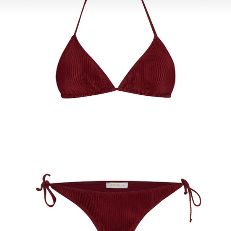Piliseli saten bordo bikini takımı
