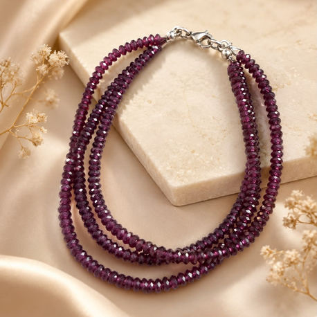 Gem Garnet Üç Sıra Tasarım Bileklik