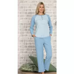 DP GİYİM - Uzun Kol Önden Düğmeli Pamuklu Pijama Takımı