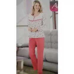DP GİYİM - Uzun Kol Önden Düğmeli Pamuklu Pijama Takımı