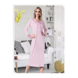 DP GİYİM - Uzun Kol Kadın Gecelik Kol Ve Yaka Dantel Küpür Model