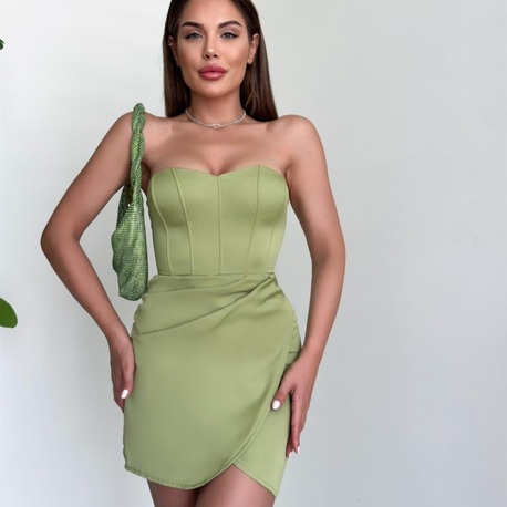 Yeşil Korse Detaylı Mini Elbise