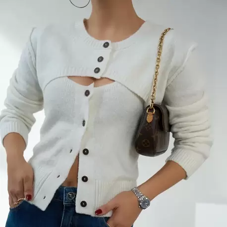 Omuz Dekolteli Ekru Triko Bolero Set