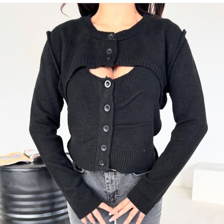 Omuz Dekolteli Siyah Triko Bolero Set