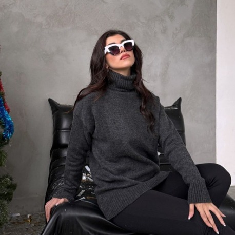 Gri Oversize Balıkçı Yaka Kazak
