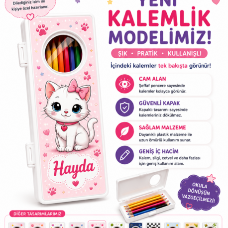 Kisiye Ozel Kedi Temali kalemlik