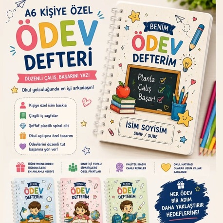 A6 kisiye ozel isim temali odev defteri