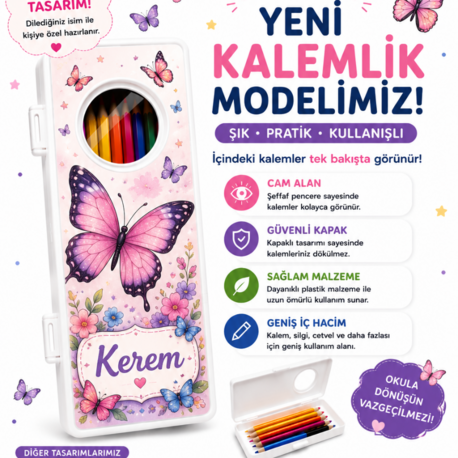 Kisiye Ozel kelebek temali kalemlik
