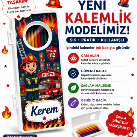 Kisiye ozel isimli itfaiye temali kalemlik