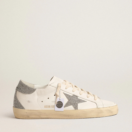 Golden Goose Super-Star with silver Swarovski crystal star and heel tab