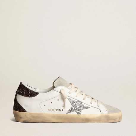 Golden Goose Super-Star with silver star and black glitter heel tab