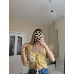 Sarı Papatya Büzgülü Crop♡