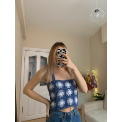 Mavi Askılı Motif Crop♡