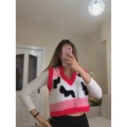 İnek Desenli Pembe Süveter ♡