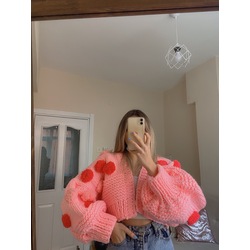 Pembe Oversize Pon Pon Hırka♡