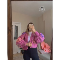 Pembe Çiçekli Hırka♡