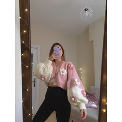 Pembe- Krem Çiçek Hırka ♡