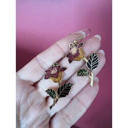 Cloisonne Mine Kaplama Çiçek Küpe