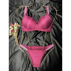 Victoria Secret Taşlı Bordo Sütyen Takım