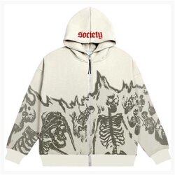 Kalın Kumaş Yanan İskeletler Bej Fermuarlı (Unisex) Kapşonlu