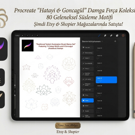 Procreate Hatai Stamp Brush Set | Turkish Illumination Brushes | 80 Hatai Motifs | Digital Download