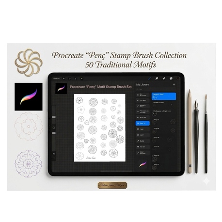 Procreate Stamp brush “Penç” seti 50 fırça