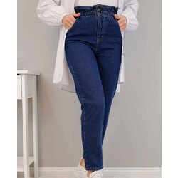 Yüksek Bel Beli Lastikli Mom Jean  kot Pantolon 