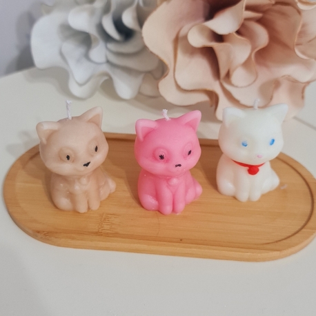 3 lü ahşap tabaklı,kedi konseptli kokulu mum
