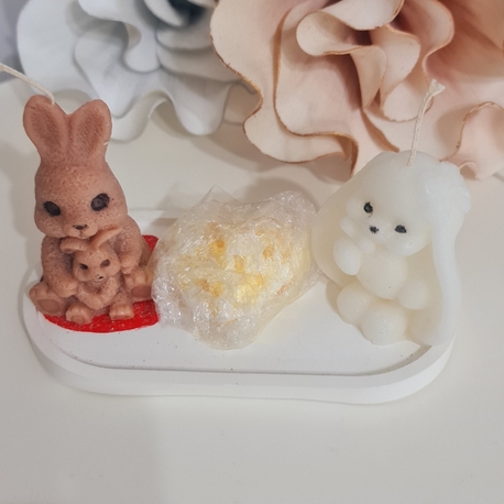 2 li tavşan mum+alçı tabak+alçı kalp
