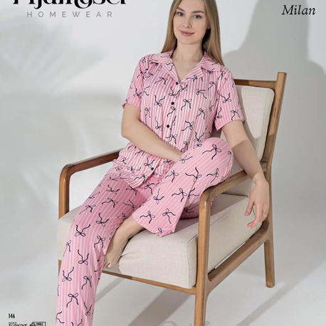 Pembe Kurdele Pijama Takımı Düğmeli 
