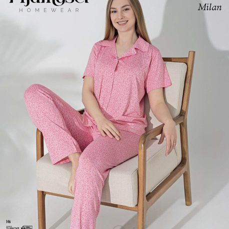 Pembe Leopar Pijama Takımı Düğmeli 
