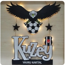 Siyah Beyaz Yavru Kartal İsme Özel Işıklı Kapı / Duvar Süsü 