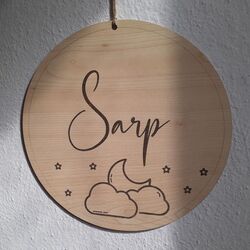 Ay Bulut ve Yıldız Desenli Ahşap Kapı Süsü 