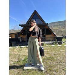 Çift yırtmaç keten pantolon