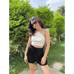 Zara sırt detay ekru crop bluz
