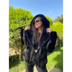 İthal kürk detay deri ceket