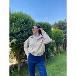 Bej bomber krep ceket