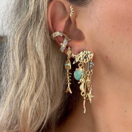 Vip 14K Charmlı Balık Küpe Set