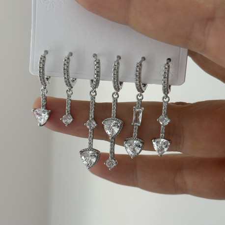 Vip 14K Zirkon Taşlılı 6 lı Küpe Set