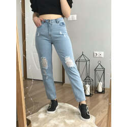 Yüksek Bel Yırtık Mom Jean