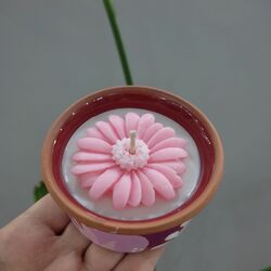 Çiçekli Sırlı Toprak Mumluk ( PEMBE )