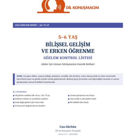 5–6 Yaş Bilişsel Gelişim ve Erken Öğrenme Gözlem Kontrol Listesi | Aile Rehberi