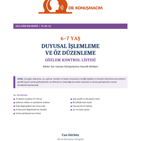 6–7 Yaş Duyusal İşlemleme ve Öz Düzenleme Gözlem Kontrol Listesi | Aile Rehberi
