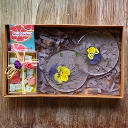 Menekşeli bardak altlığı set 