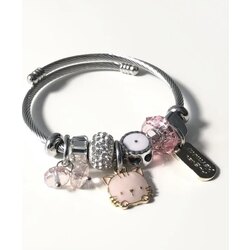 Teen Jewellry Zirkon Taşlı Pembe Kedi Figürlü Charm Çelik
