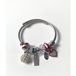 Teen Jewellry Zirkon Taş Işlemeli Kalpli Kırmızı Beyaz Charm Çelik