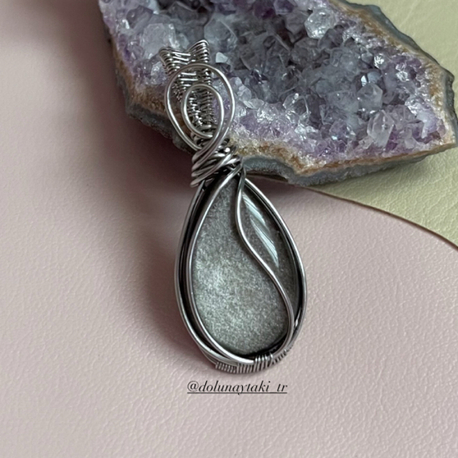 Silver Obsidyen Minimal Çelik Kolye 