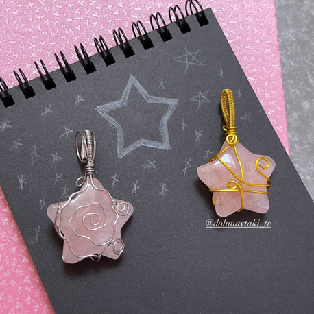 Rose &Pembe kuvars yıldız kolye 