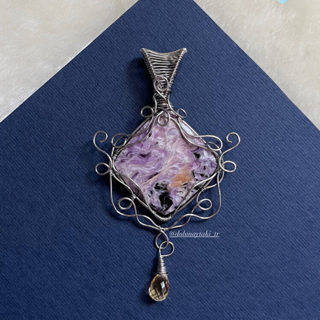 Charoite Çelik Kolye (Ahşap Kutulu)